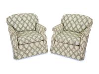 A Pair of French Embroidered Silk Upholstered Club Chairs