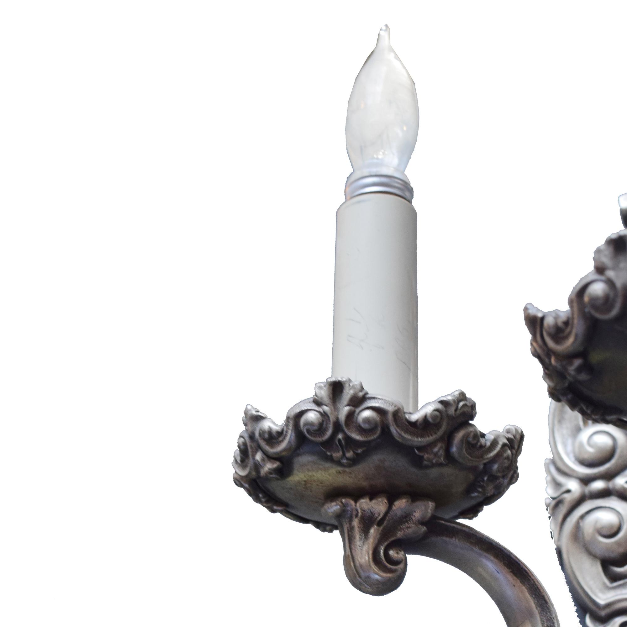 A Pair of Caldwell Silvered Brass Sconces 9" W x 10" D x 15" H — United States, Circa 1900