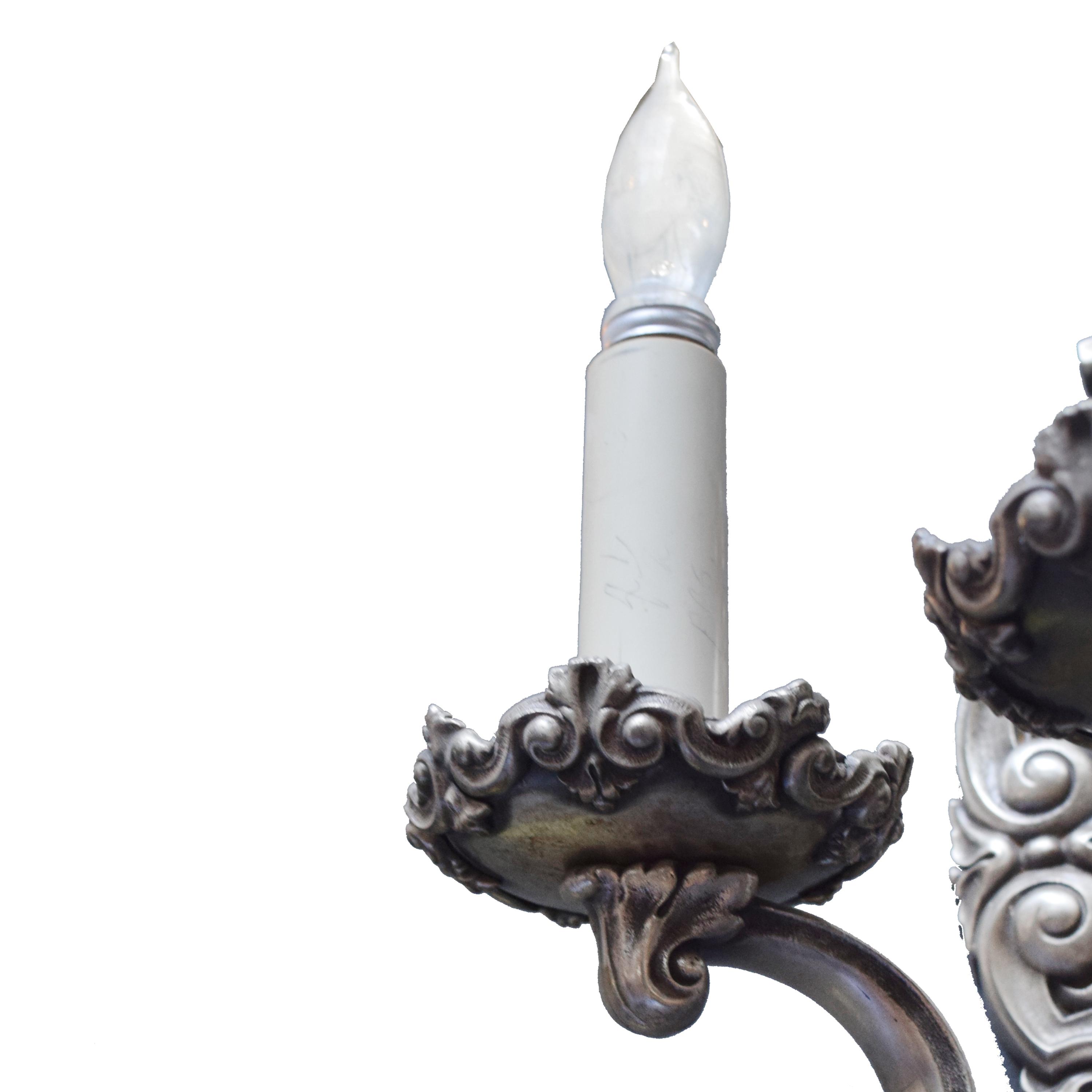 A Pair of Caldwell Silvered Brass Sconces 9" W x 10" D x 15" H — United States, Circa 1900
