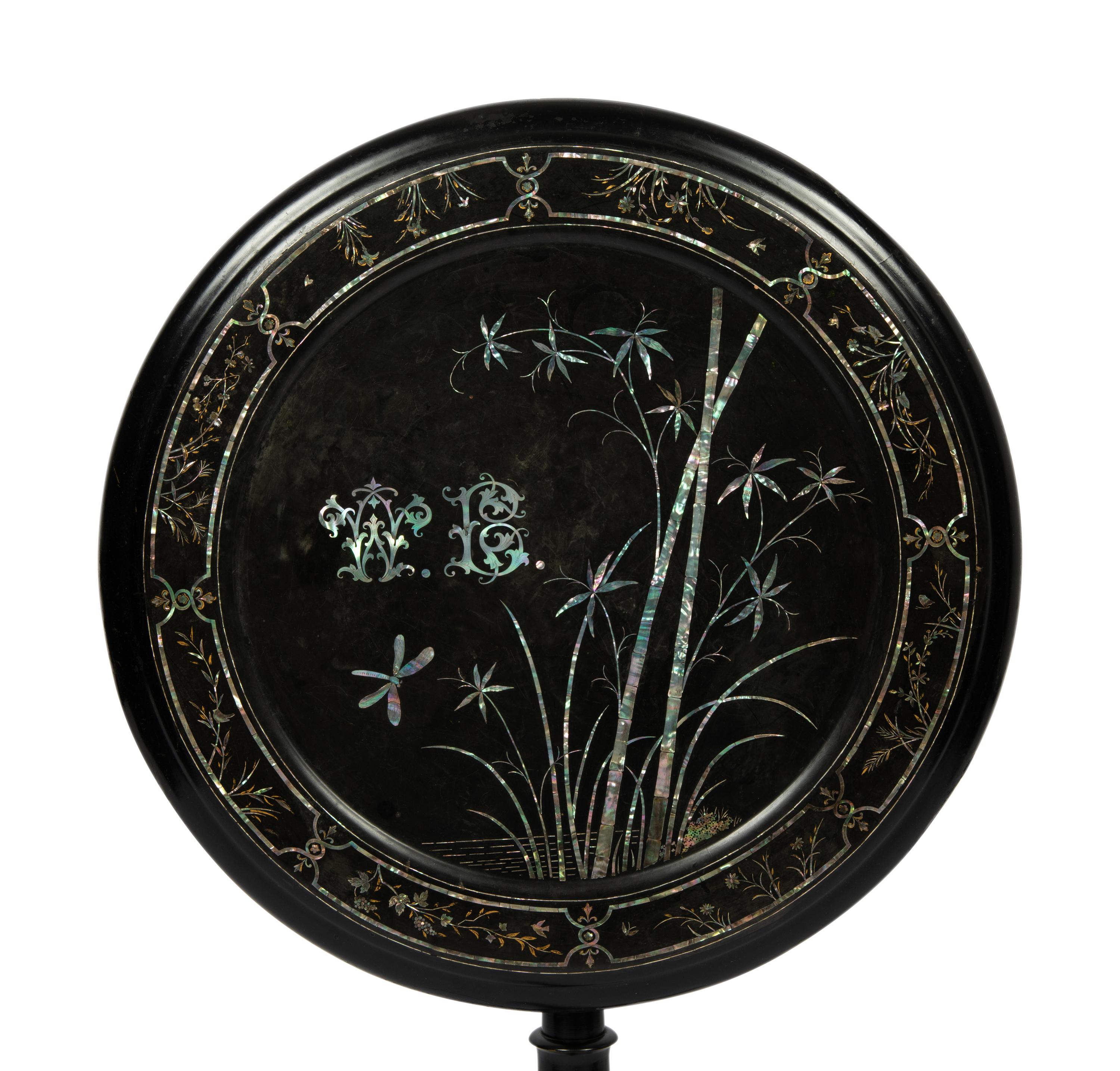 A Victorian Abalone Inlaid Papier Mache Table