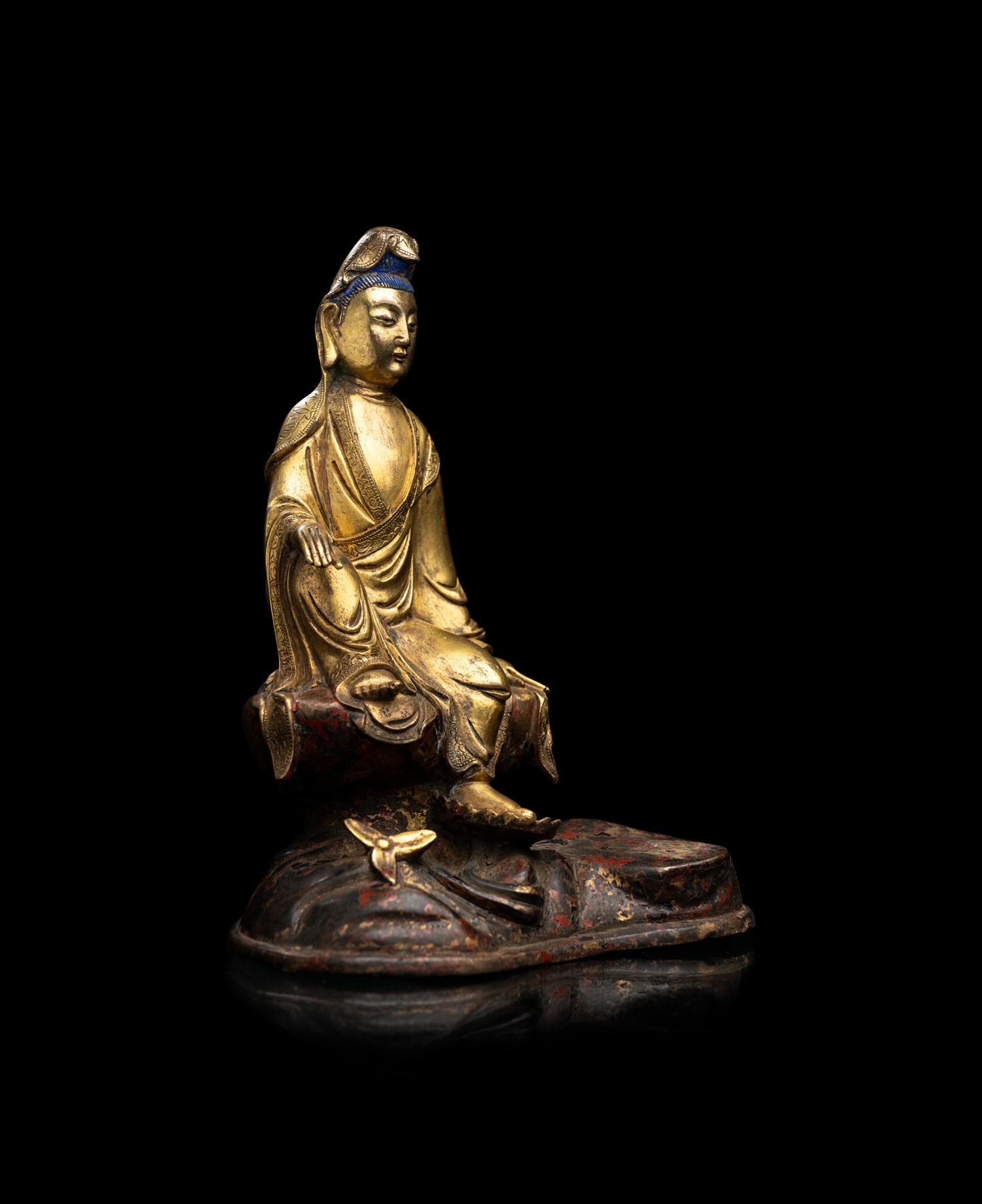 A Chinese Parcel Gilt Bronze Figure of Guanyin