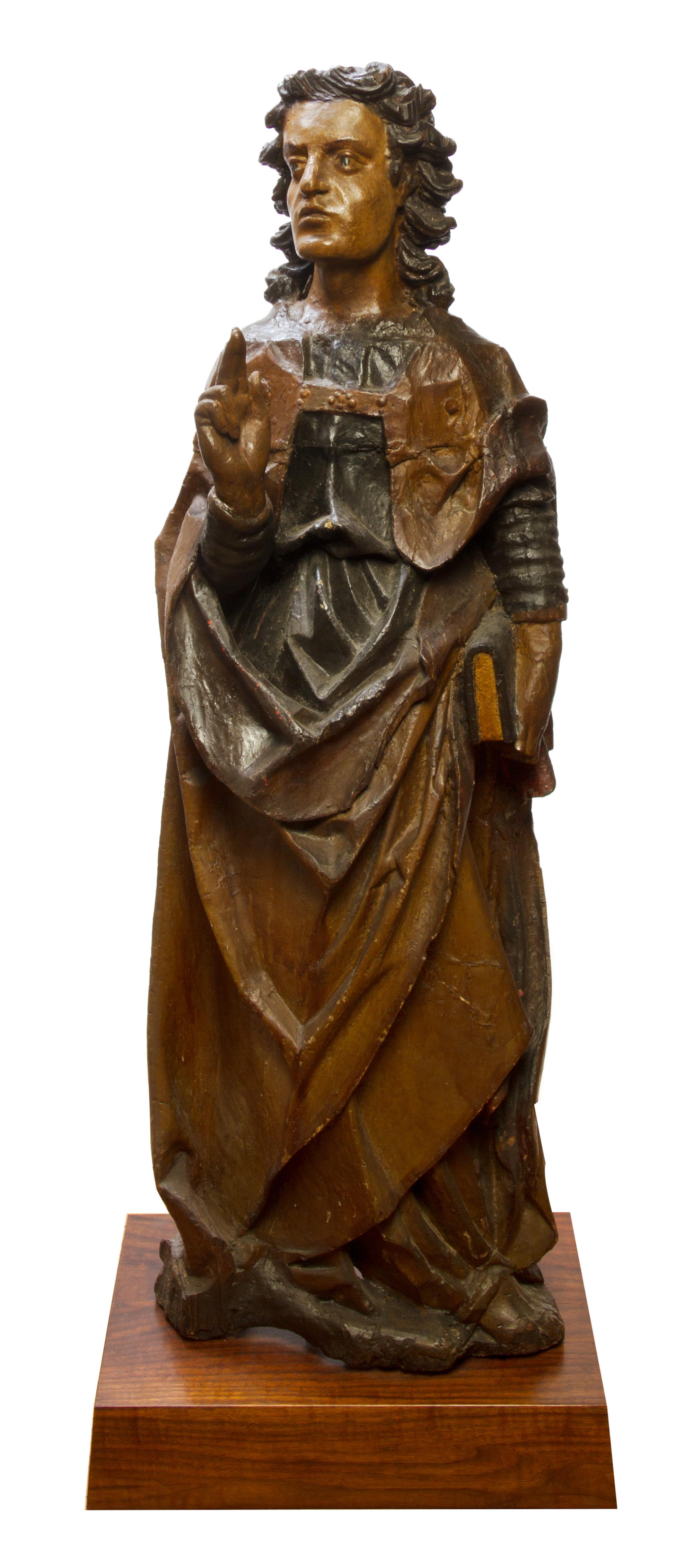 A Continental Carved and Polychrome Oak Figure, 16TH CENTURY, Height 42 inches. — 16TH CENTURY,
