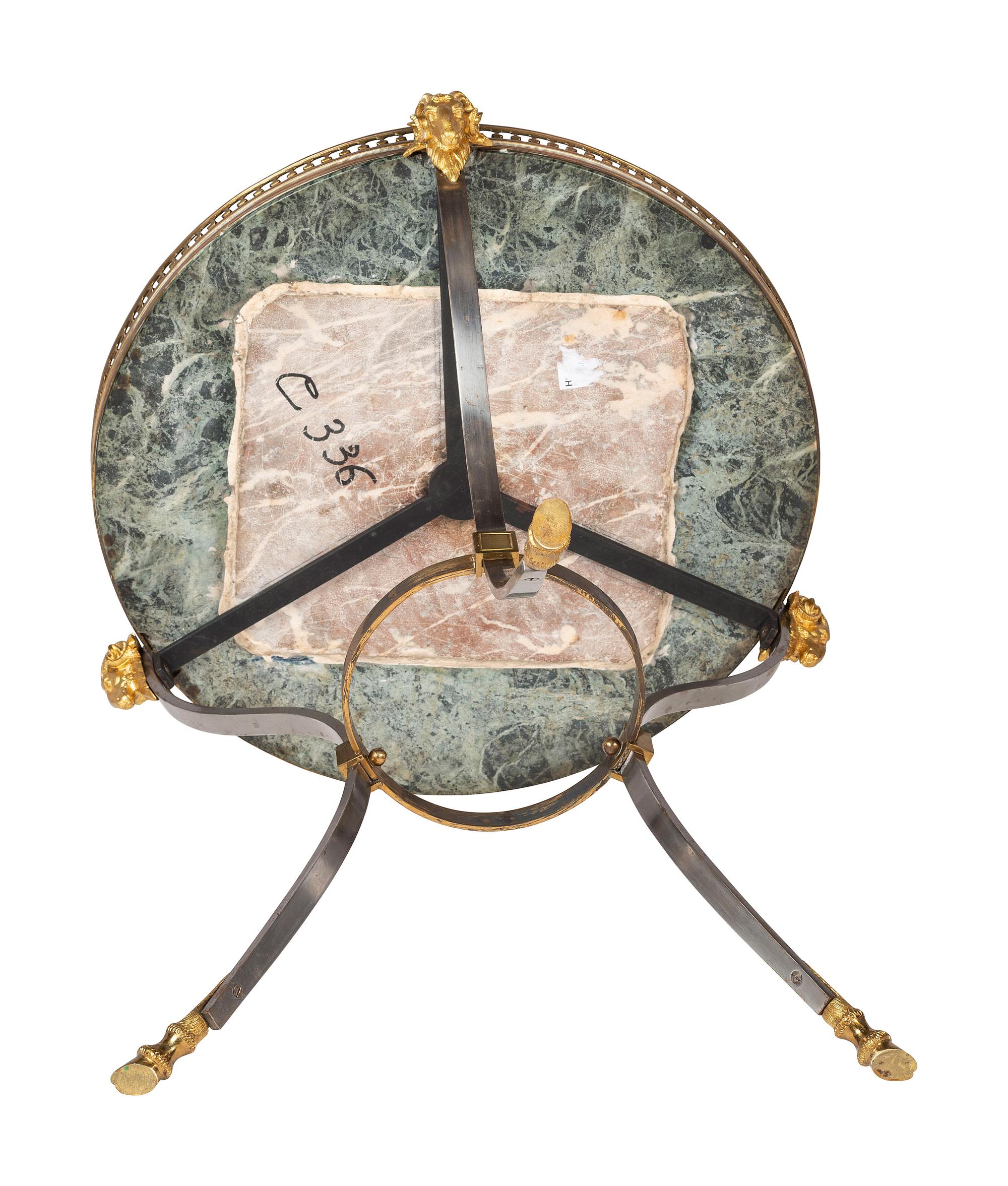 A Neoclassical Style Steel and Brass Marble-Top Guéridon