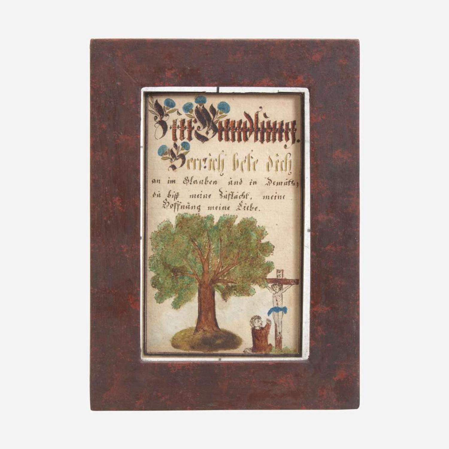 An unusual Fraktur drawing with Christian devotional text 19th century