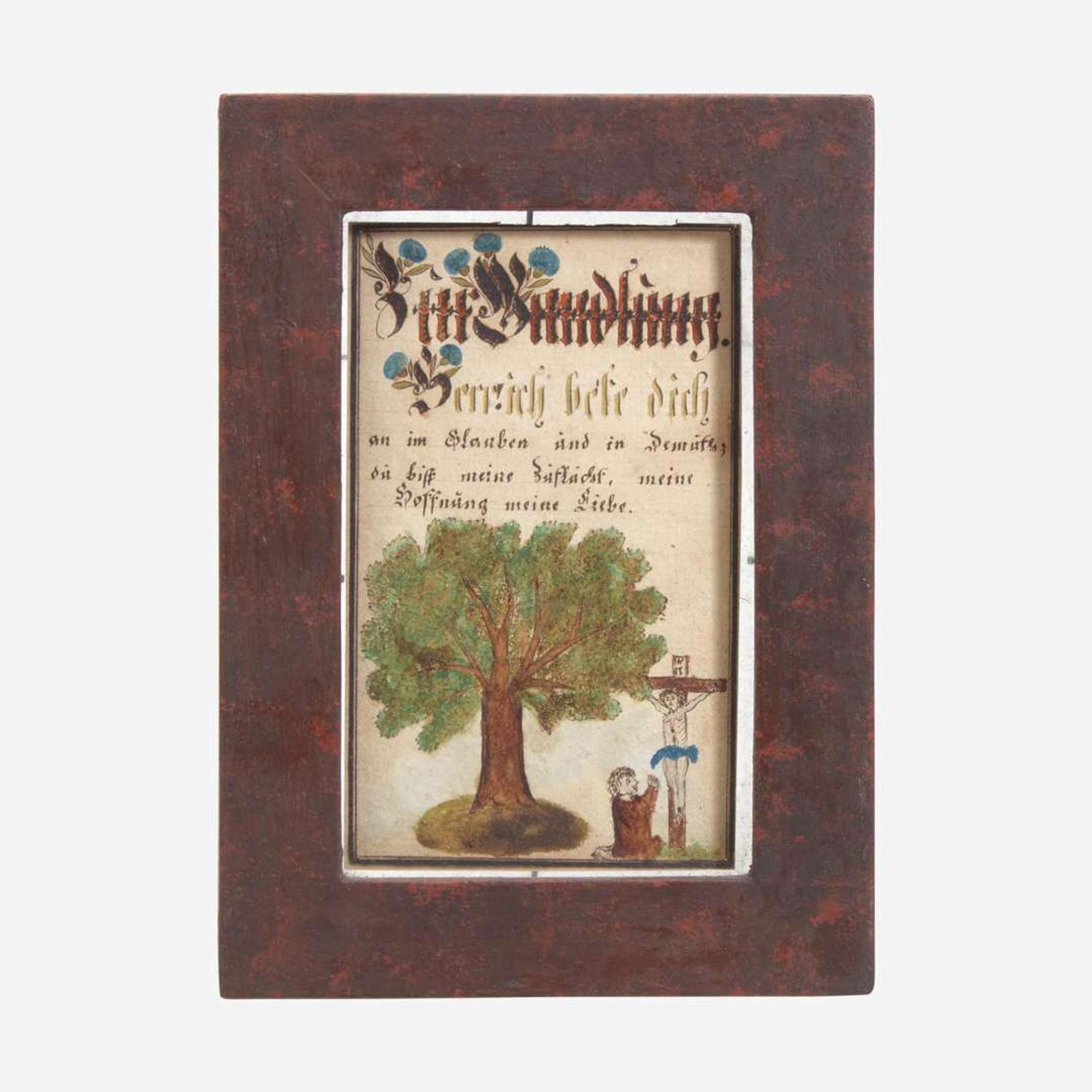 An unusual Fraktur drawing with Christian devotional text 19th century