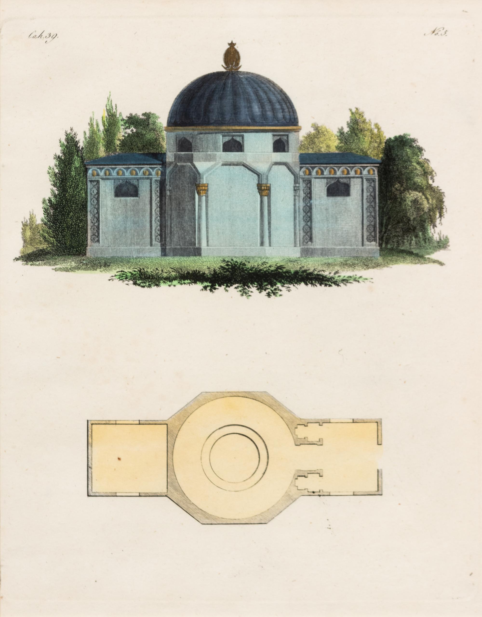 A Collection of Gilt Framed Hand Colored Engravings of Follies Framed size 12 3/8 x 15 3/8 inches. — 19TH CENTURY