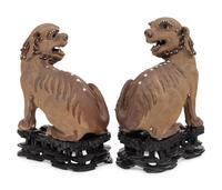 A Pair of Chinese Yixing Zisha Pottery Figures of Fu Lions