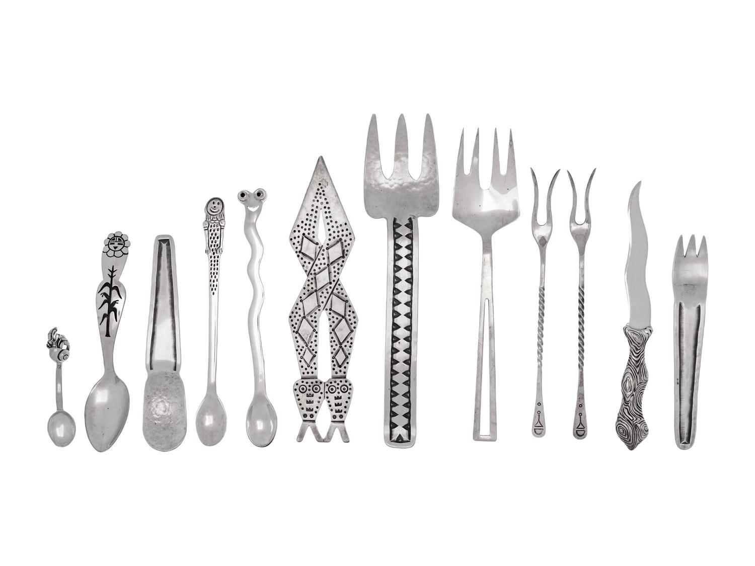 A Collection of Mexican and American Southwestern Silver Flatware Articles