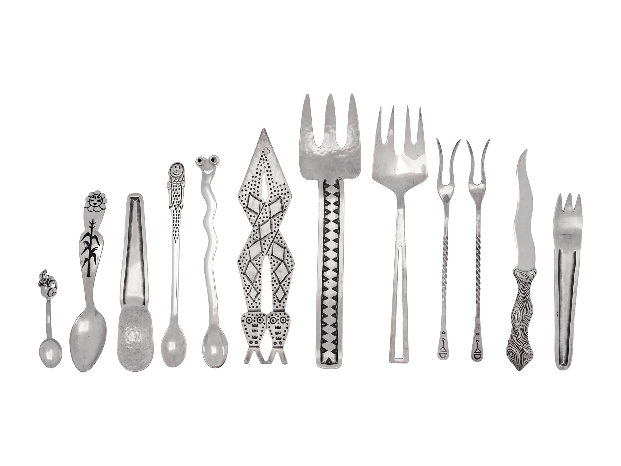 A Collection of Mexican and American Southwestern Silver Flatware Articles
