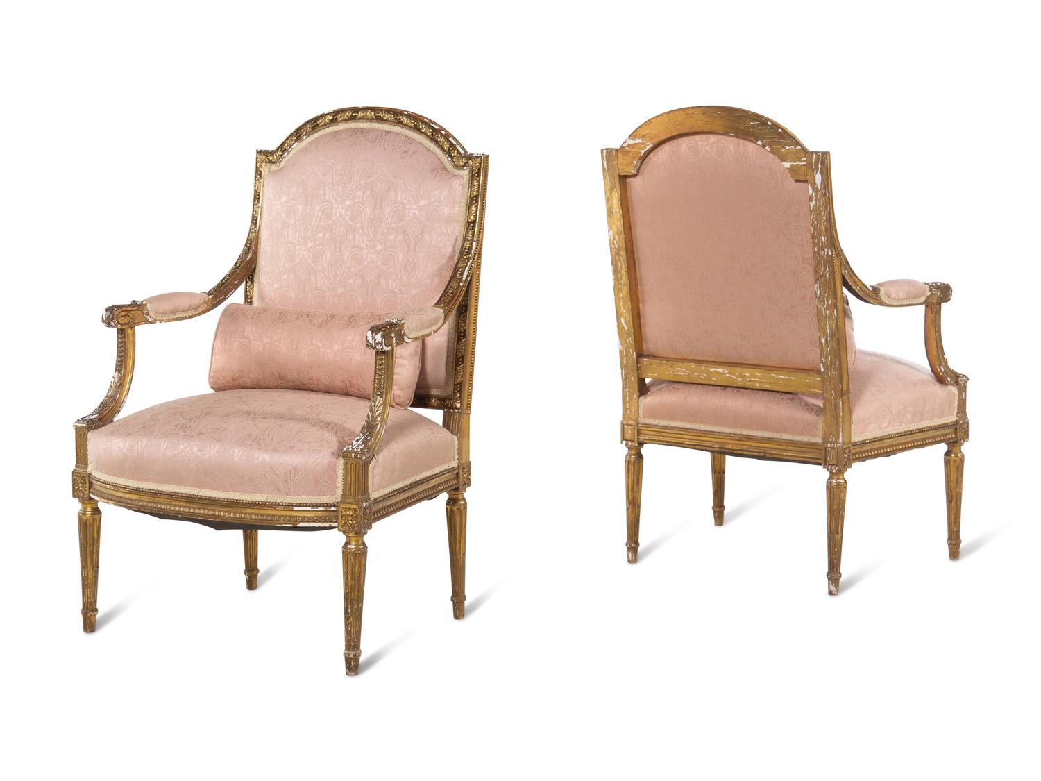 A Pair of Louis XVI Style Giltwood Fauteuils