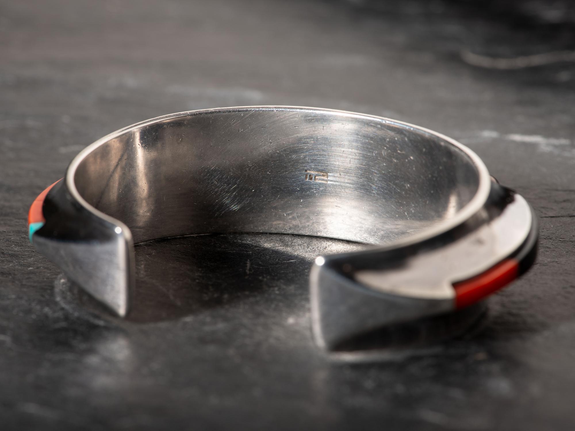 Silver and Mosaic Inlay Cuff Bracelet, Ring, and Earring Suite