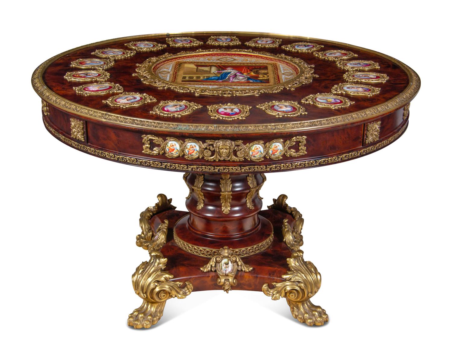 A Continental Gilt Metal and Vienna Style Porcelain Mounted Guéridon