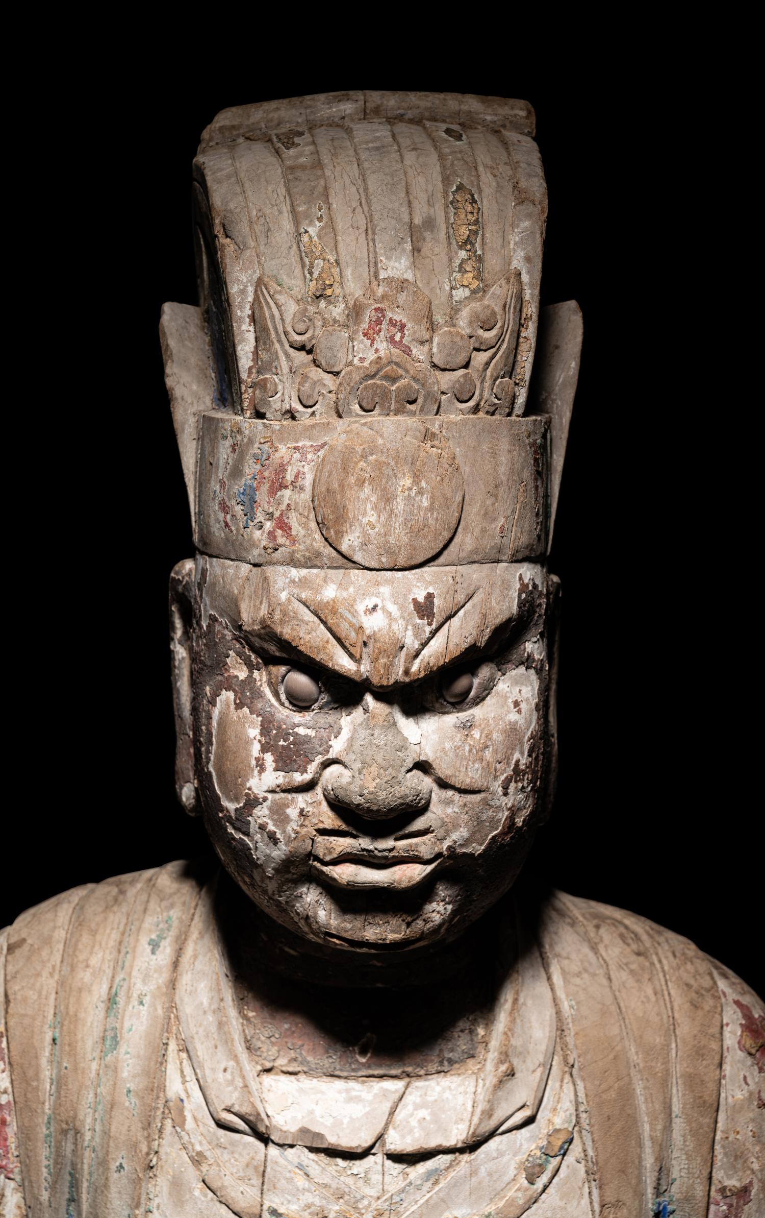 Two Large Carved Wood Figures of Seated Daoist Immortals
