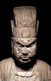 Two Large Carved Wood Figures of Seated Daoist Immortals