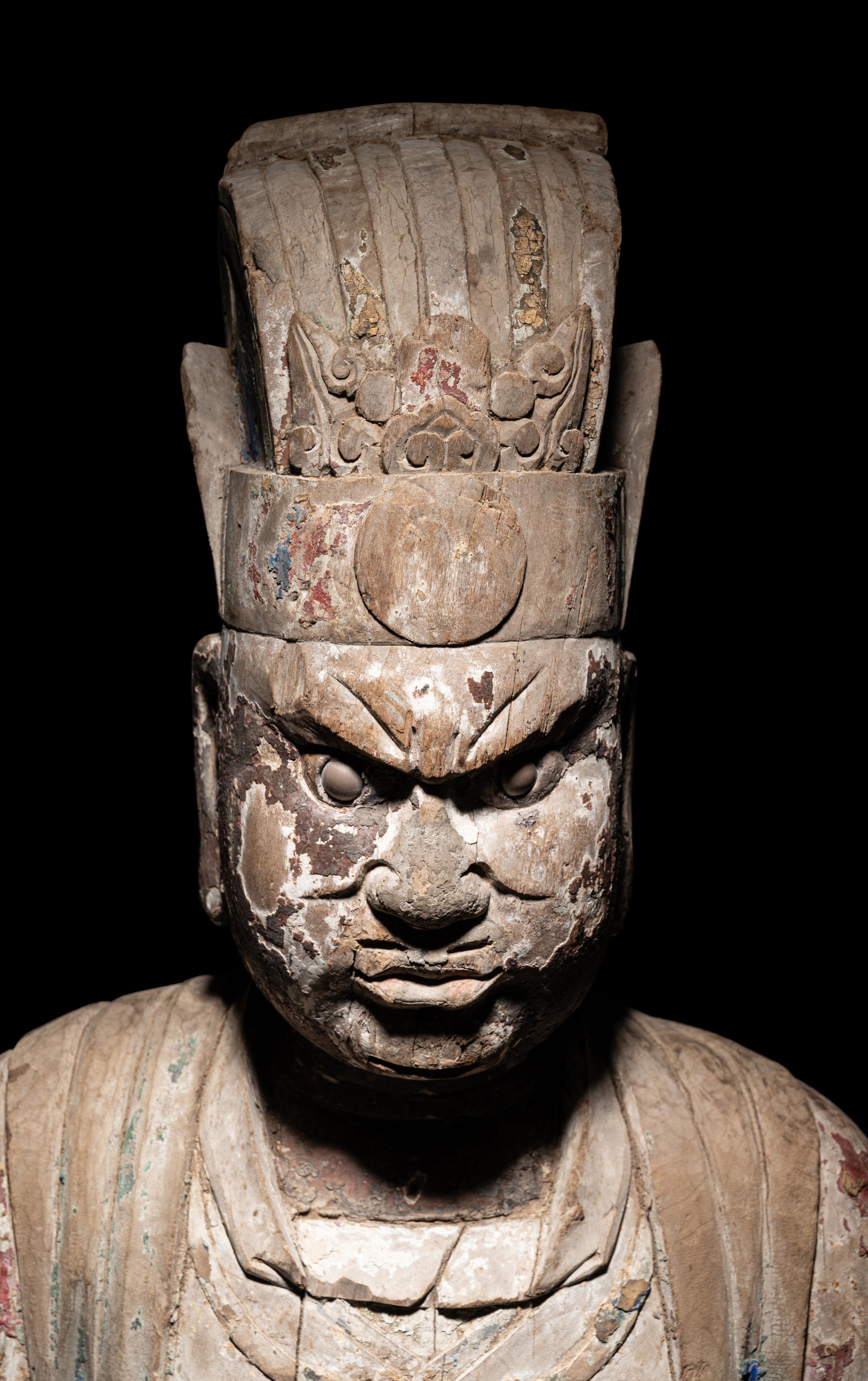 Two Large Carved Wood Figures of Seated Daoist Immortals