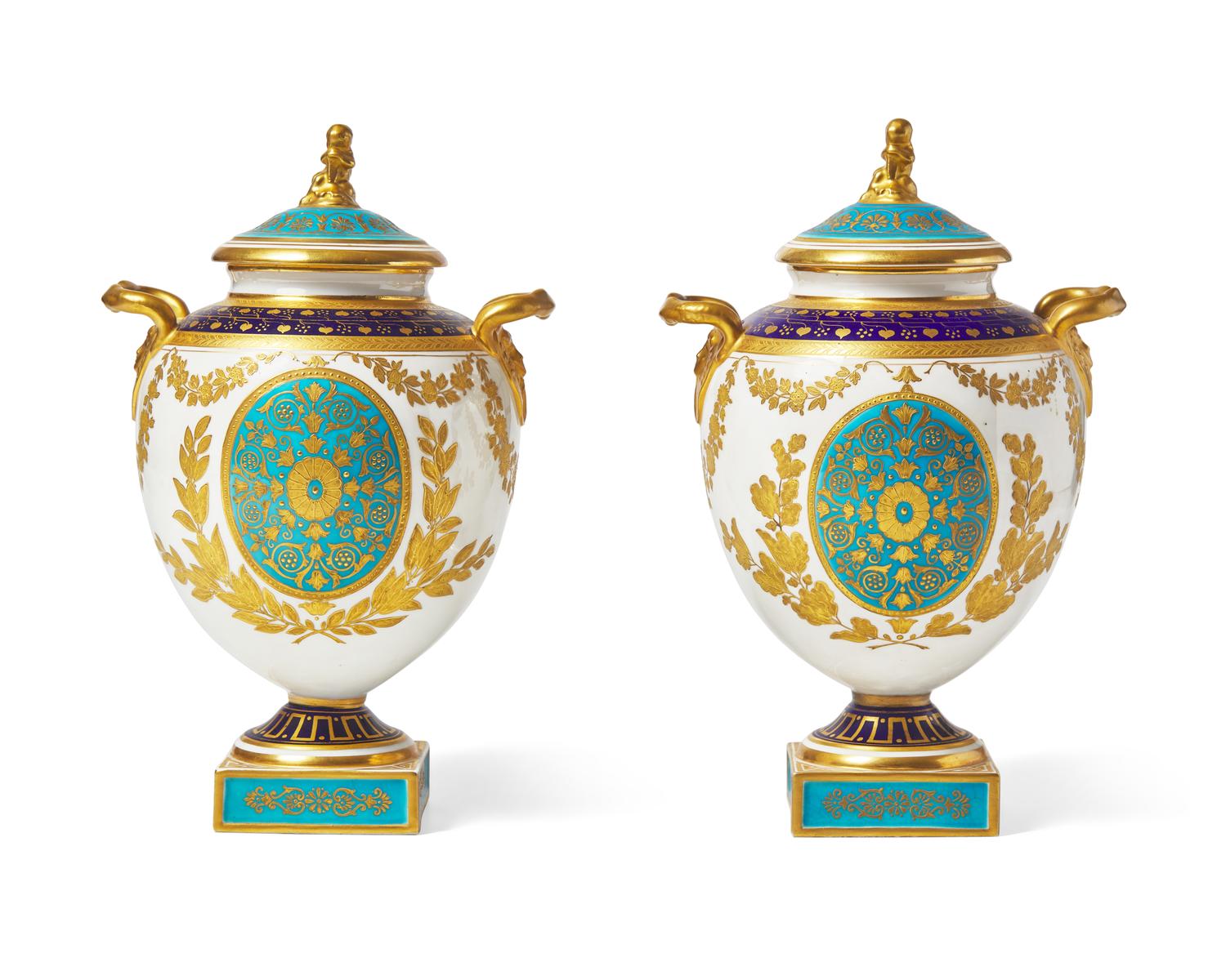 A Pair of Wedgwood Neoclassical Parcel-Gilt Urns