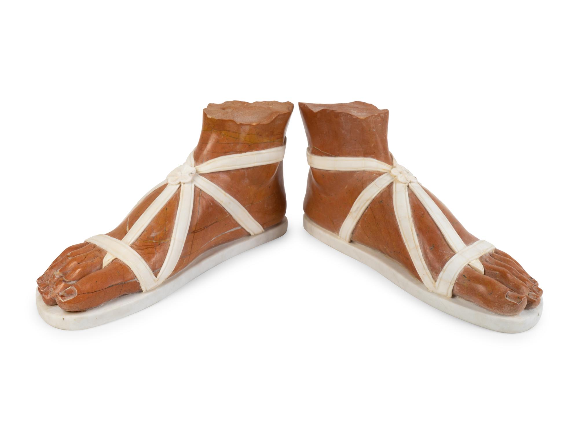 A Pair of Large Grand Tour Style Marble Models of Sandaled Feet