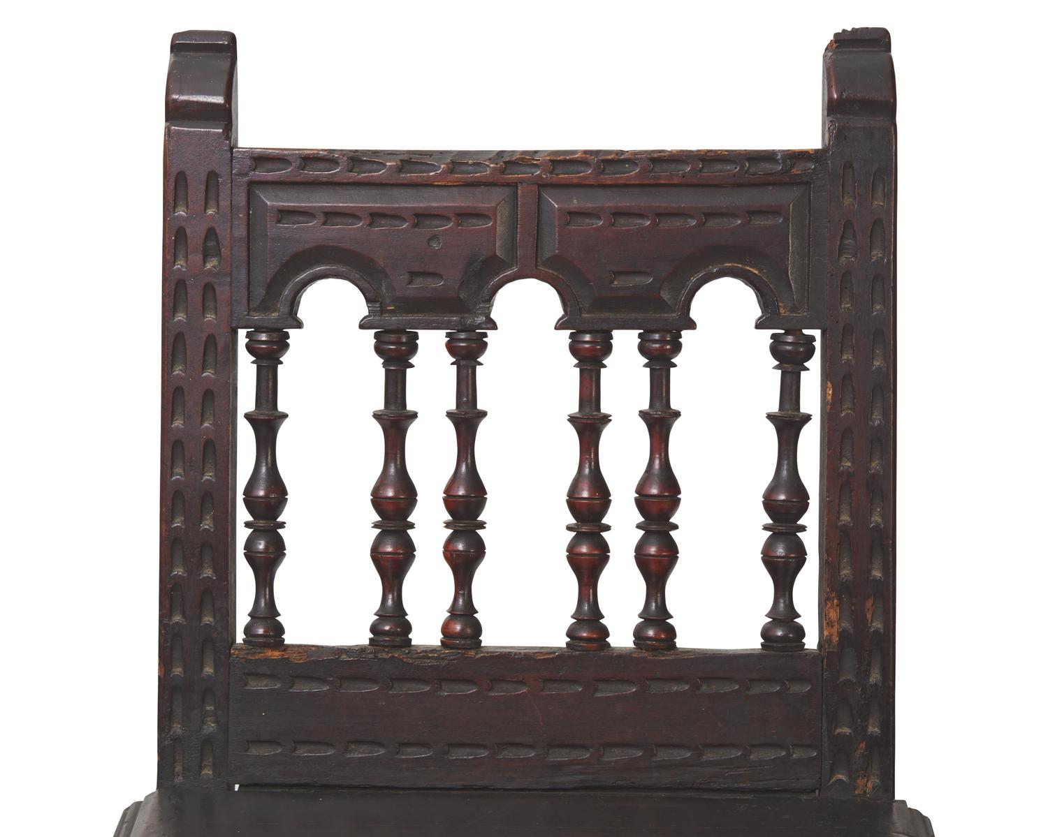 A Pair of Spanish Baroque Carved Walnut Side Chairs, 17th Century