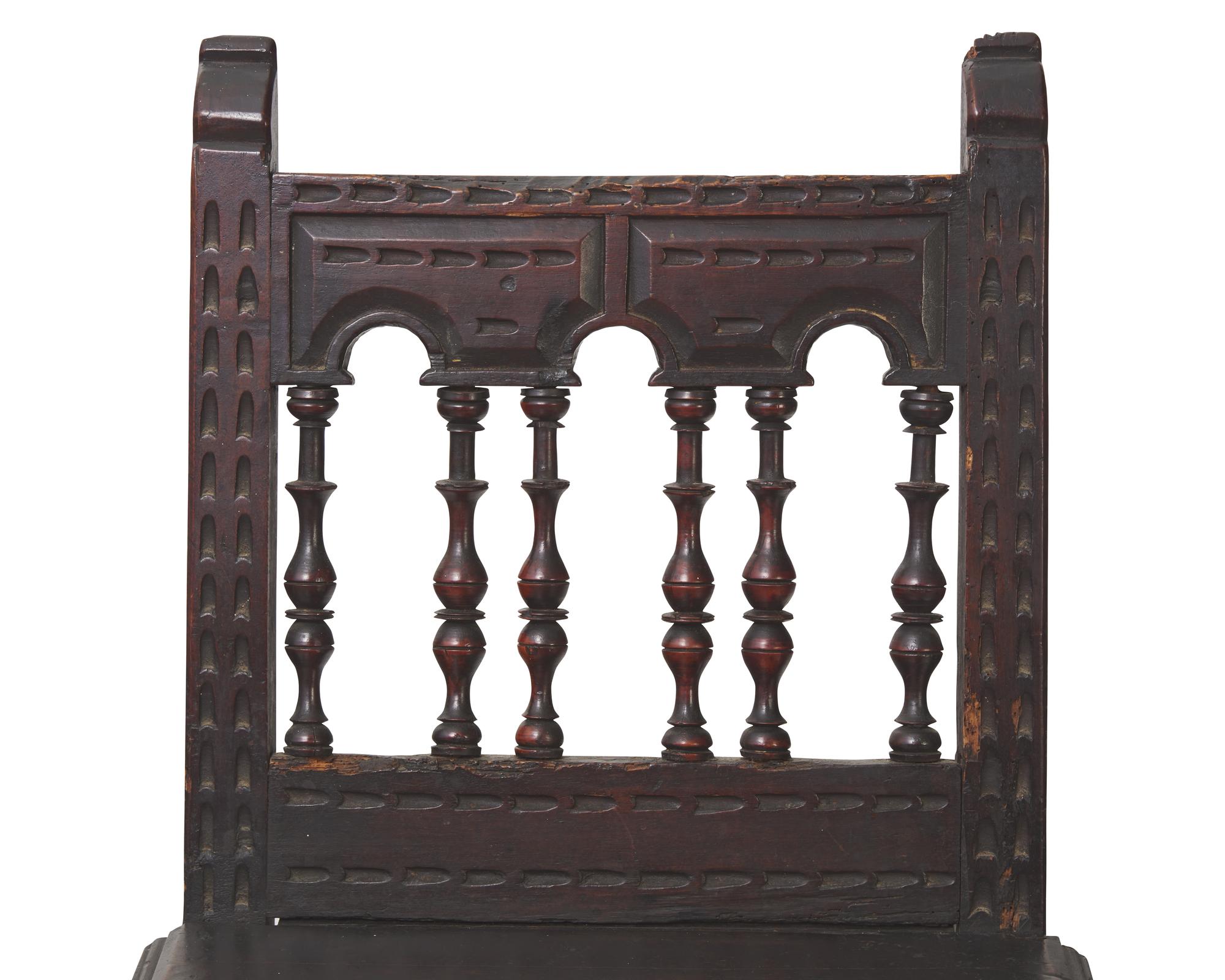 A Pair of Spanish Baroque Carved Walnut Side Chairs, 17th Century