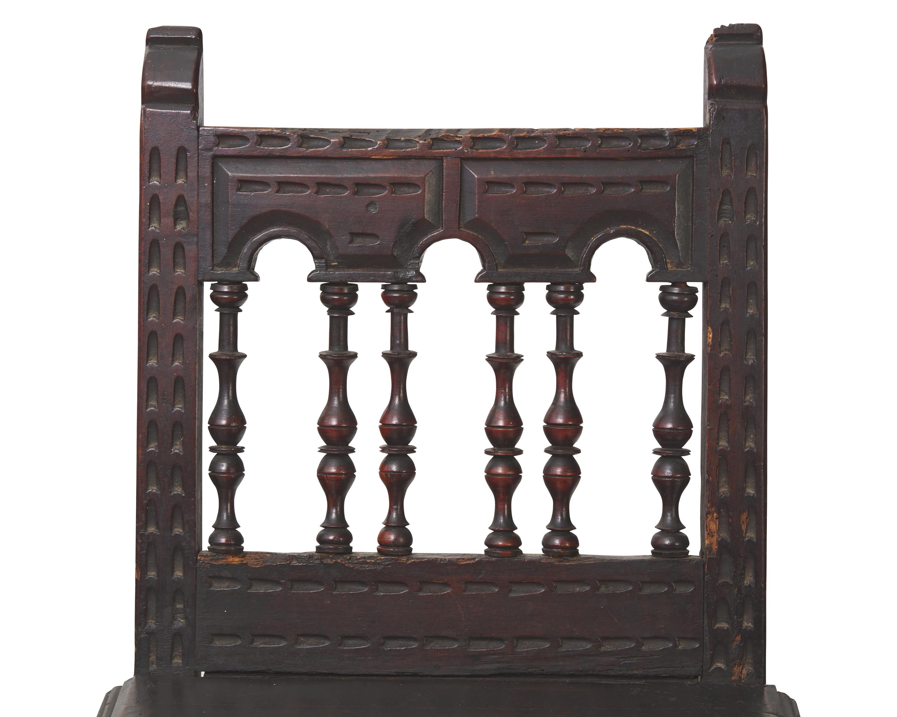 A Pair of Spanish Baroque Carved Walnut Side Chairs, 17th Century