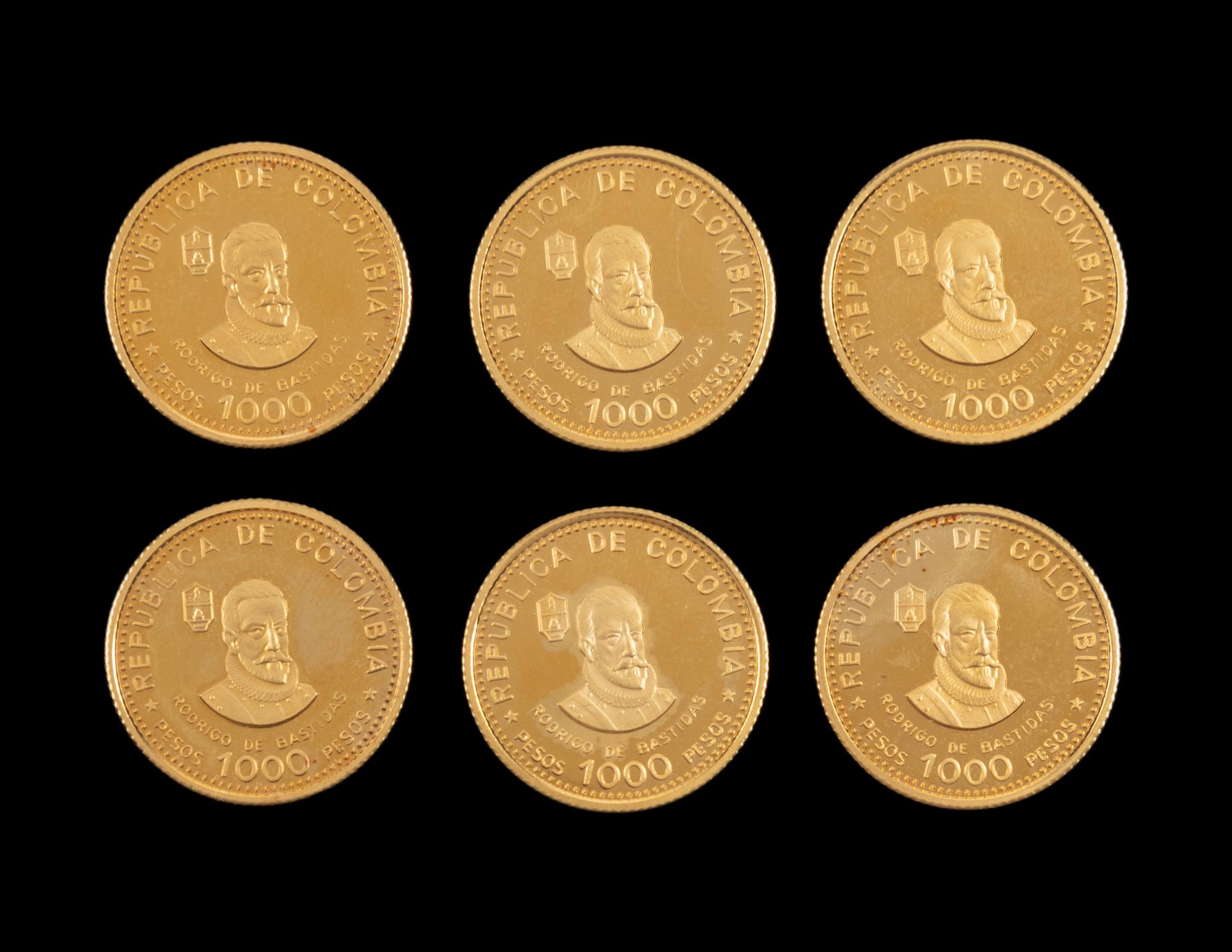 [COLOMBIA] A Group of Six 1975 Fundacion de Santa Maria Commemorative 1,000 Peso Gold Proof Coins