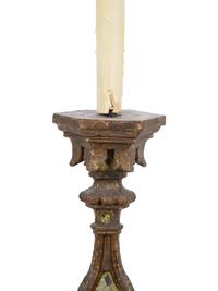 A Pair of Italian Painted and Parcel Gilt Pricket Candlesticks