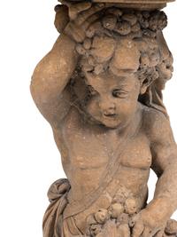 A Pair of French Cast Stone Consoles d'Appliqué with Stone Tops