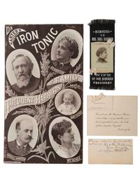 [HARRISON, Benjamin]. Memorial ribbon to Caroline Harrison, cabinet cards, and ephemera related to the family of Benjamin Harrison, comprising: