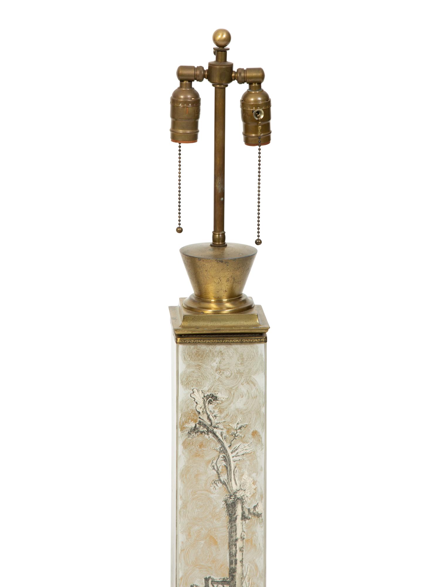 A Pair of French Eglomise Table Lamps in the Manner of Fornasetti — EARLY 20TH CENTURY