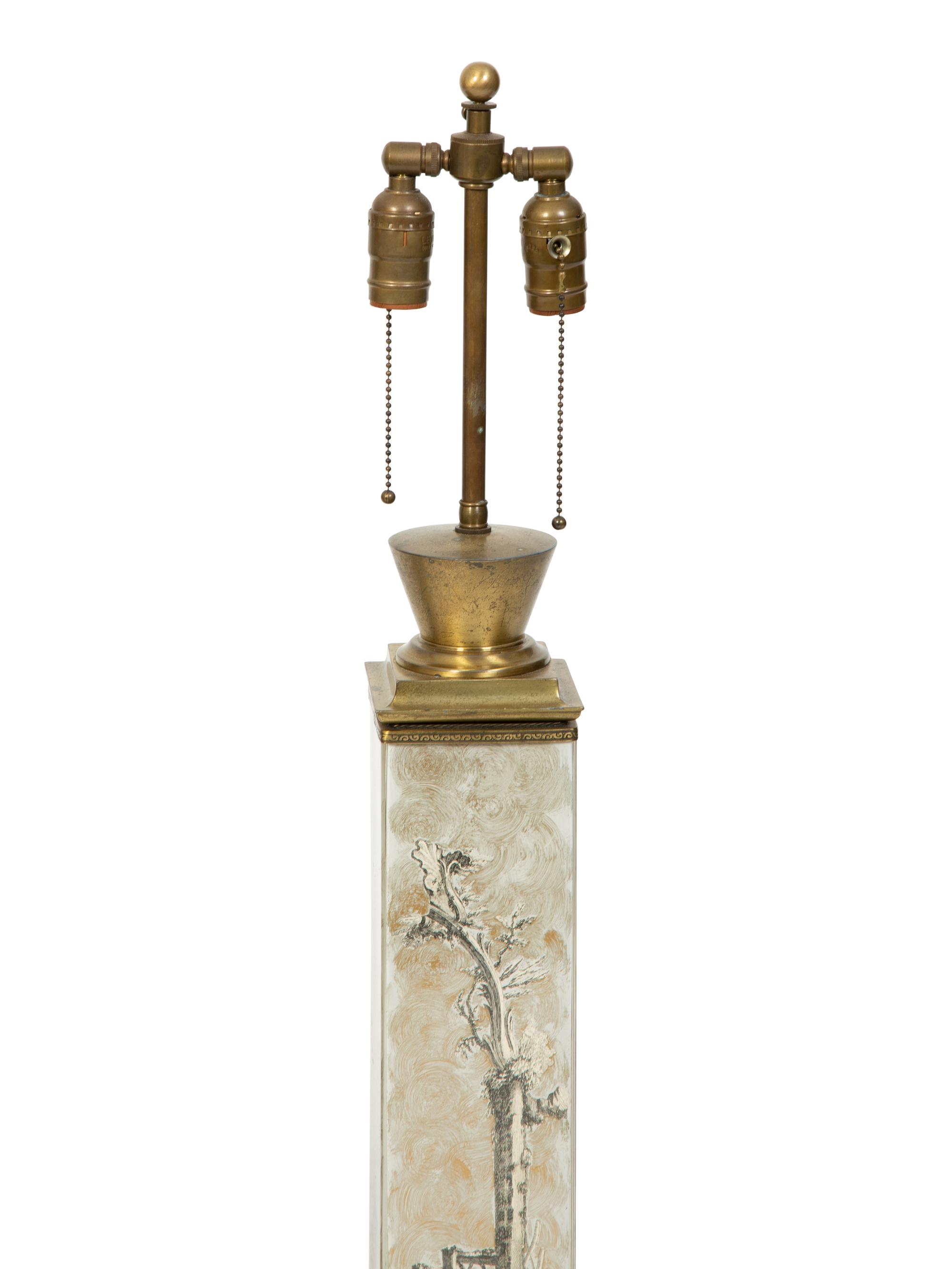 A Pair of French Eglomise Table Lamps in the Manner of Fornasetti — EARLY 20TH CENTURY