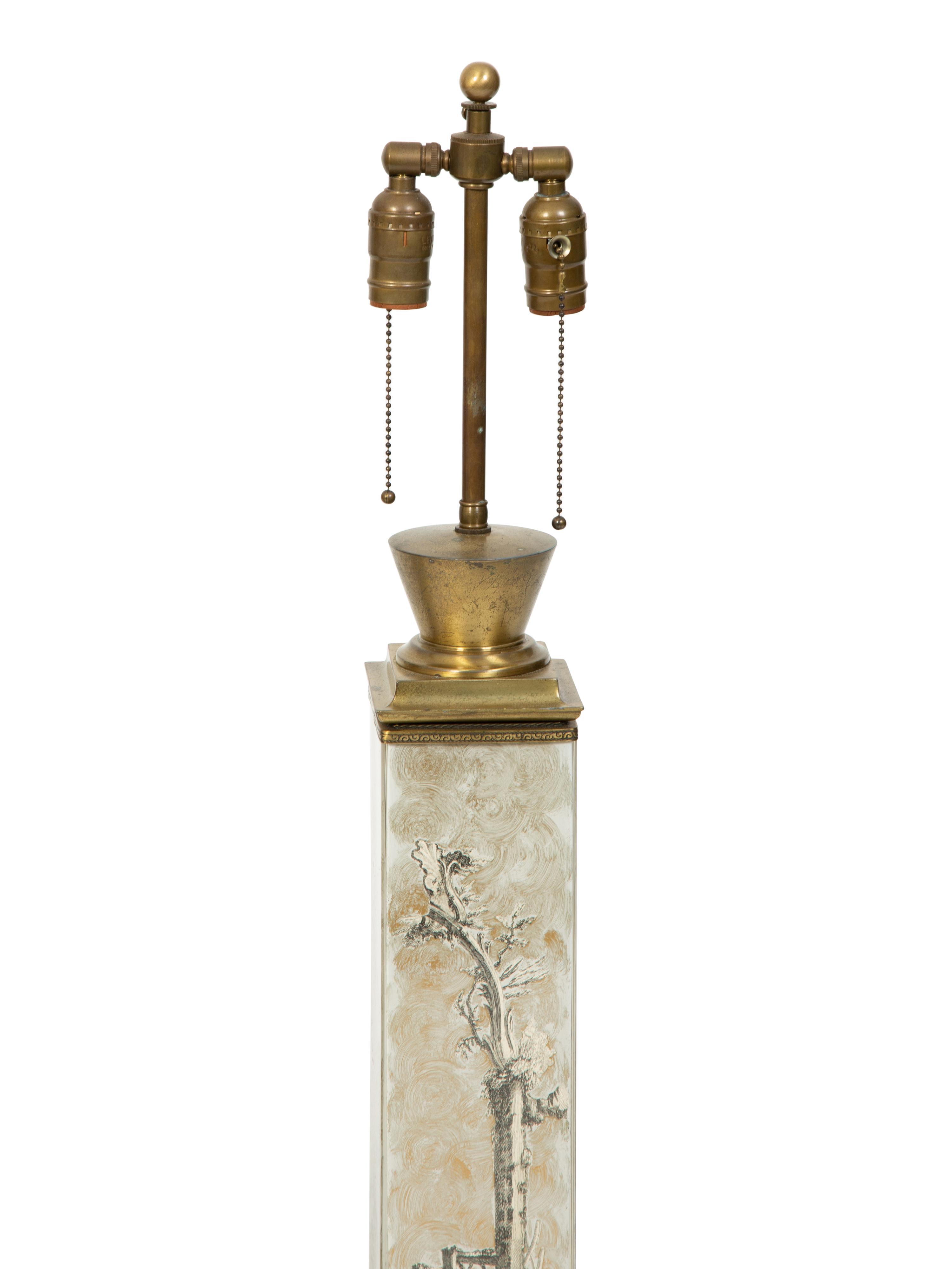 A Pair of French Eglomise Table Lamps in the Manner of Fornasetti — EARLY 20TH CENTURY