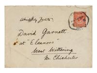LAWRENCE, D. H. (1885-1930). Autograph letter signed ("D. H. Lawrence"), to David Garnett. Greatham, Pulborough, Sussex, [19 April 1915]. 5 pages, 8vo . [ With :] LAWRENCE, Freida. Autograph letter signed ("Freida"), to David Garnett. [19 April 1915]. With postscript from D. H. Lawrence at end. 2 pages, 8vo, with original envelope marked "Absolutely Private ."