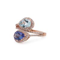 TANZANITE, AQUAMARINE AND DIAMOND RING