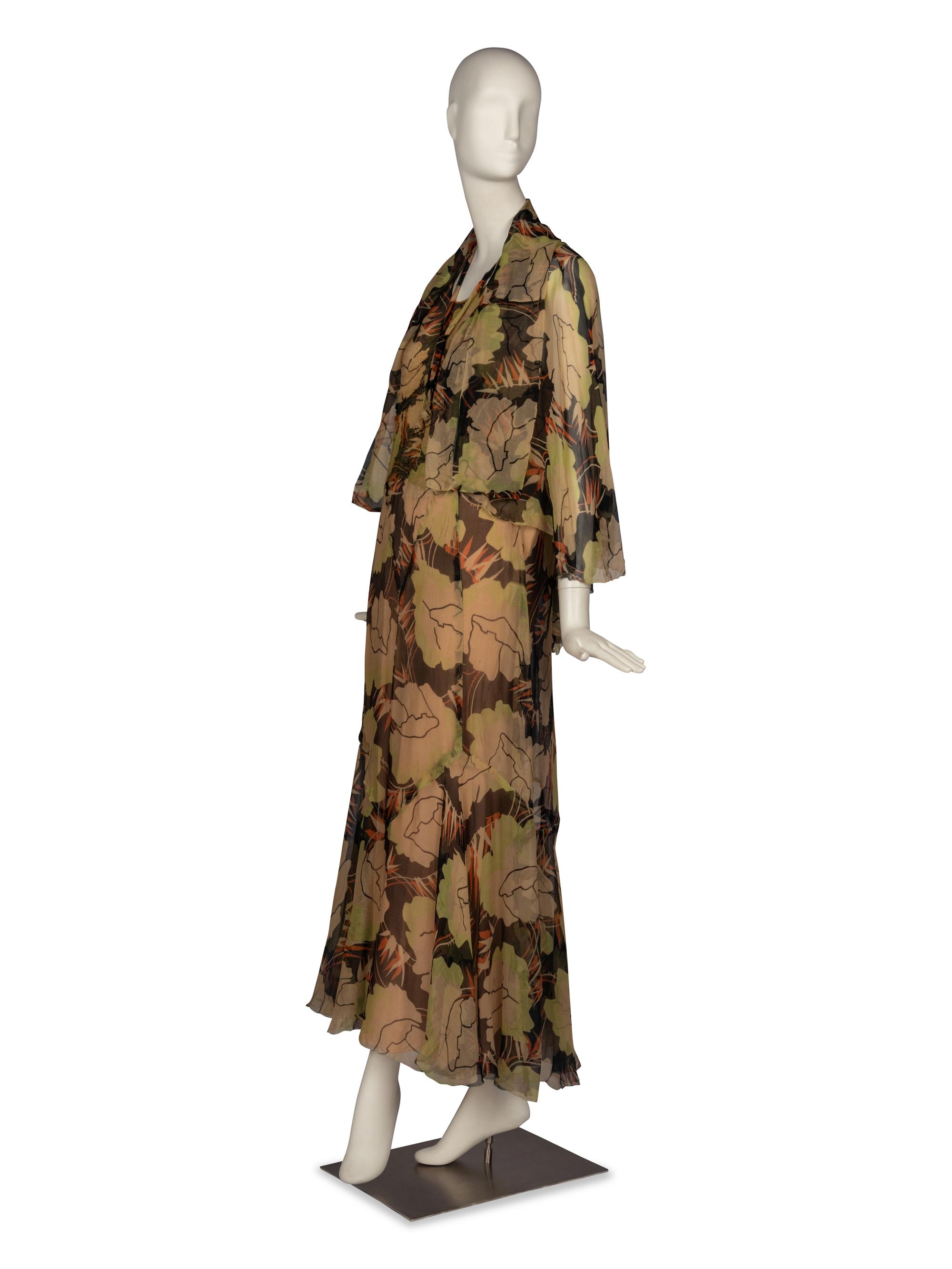 Molyneux Print Chiffon Gown and Cape, 1930s