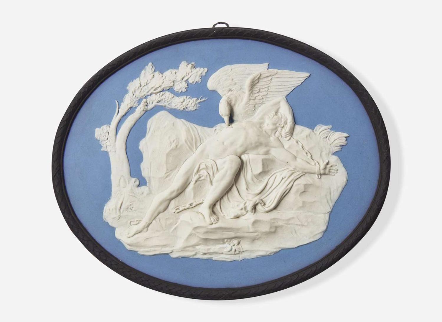 A Wedgwood Bert Bentley Self Framed Tricolor Jasperware Plaque, UK, circa 1920