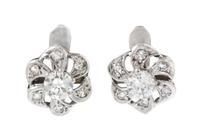 A Pair of White Gold and Diamond Floral Motif Earrings, 2.20 dwts.