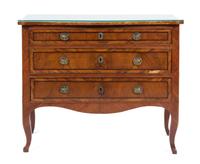 A Continental Burl Walnut Chest of Drawers Height 41 x width 17 1/2 x depth 34 1/2 inches.