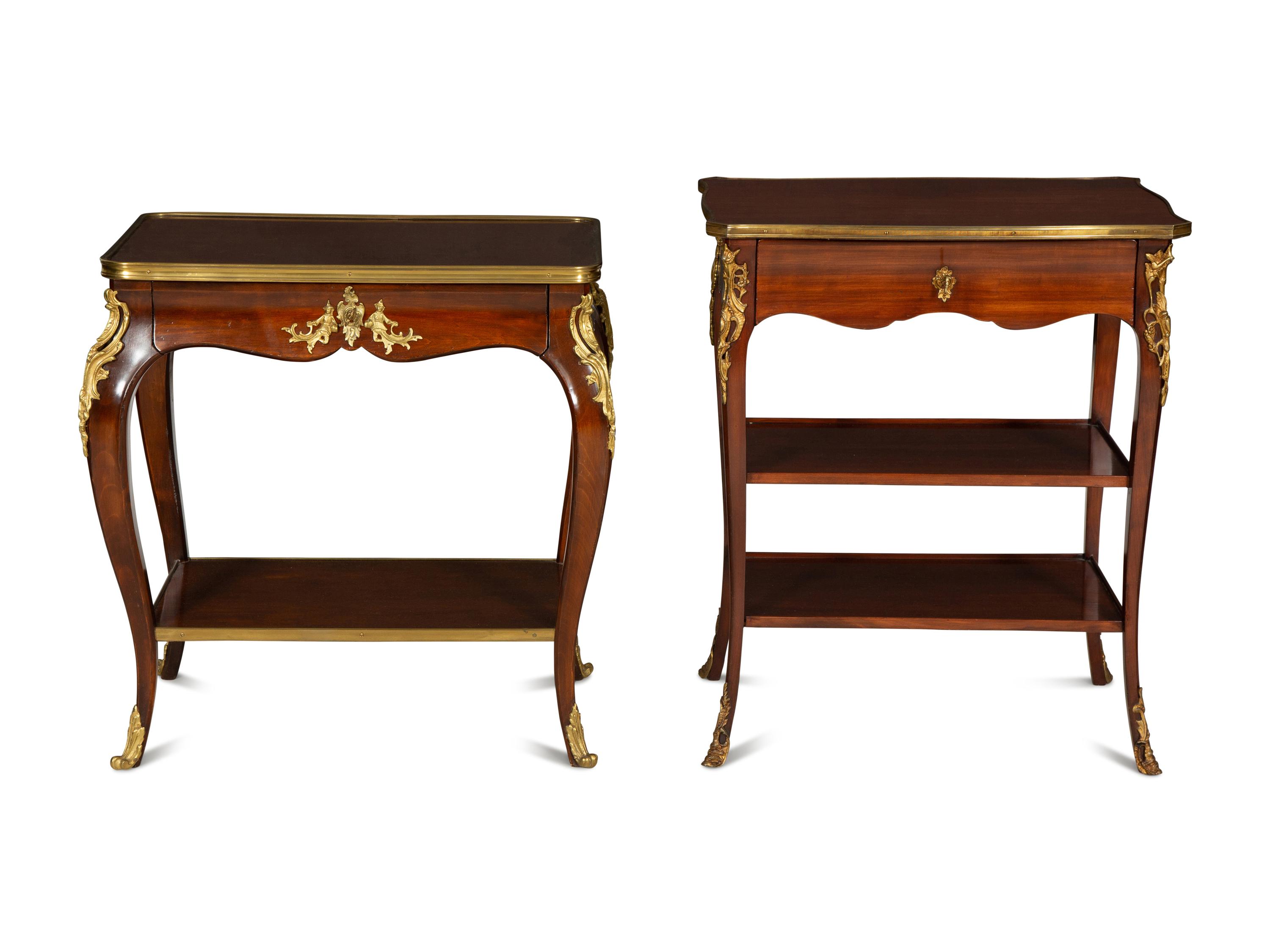 Two Louis XV Style Gilt Metal Mounted Mahogany Side Tables