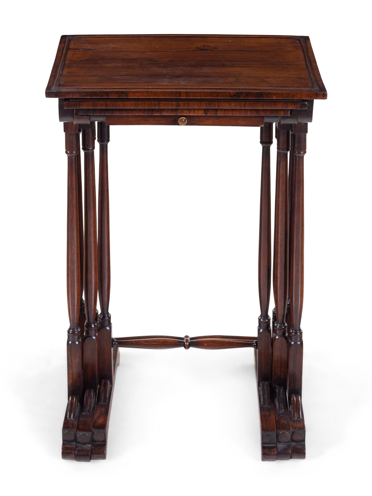 A Set of Three Regency Inlaid Rosewood Nesting Game Tables
