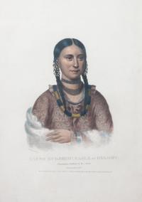 Hand colored lithograph from The History of the Indian Tribes of North America , titled Hayne-Hudjihini, The Eagle of Delight