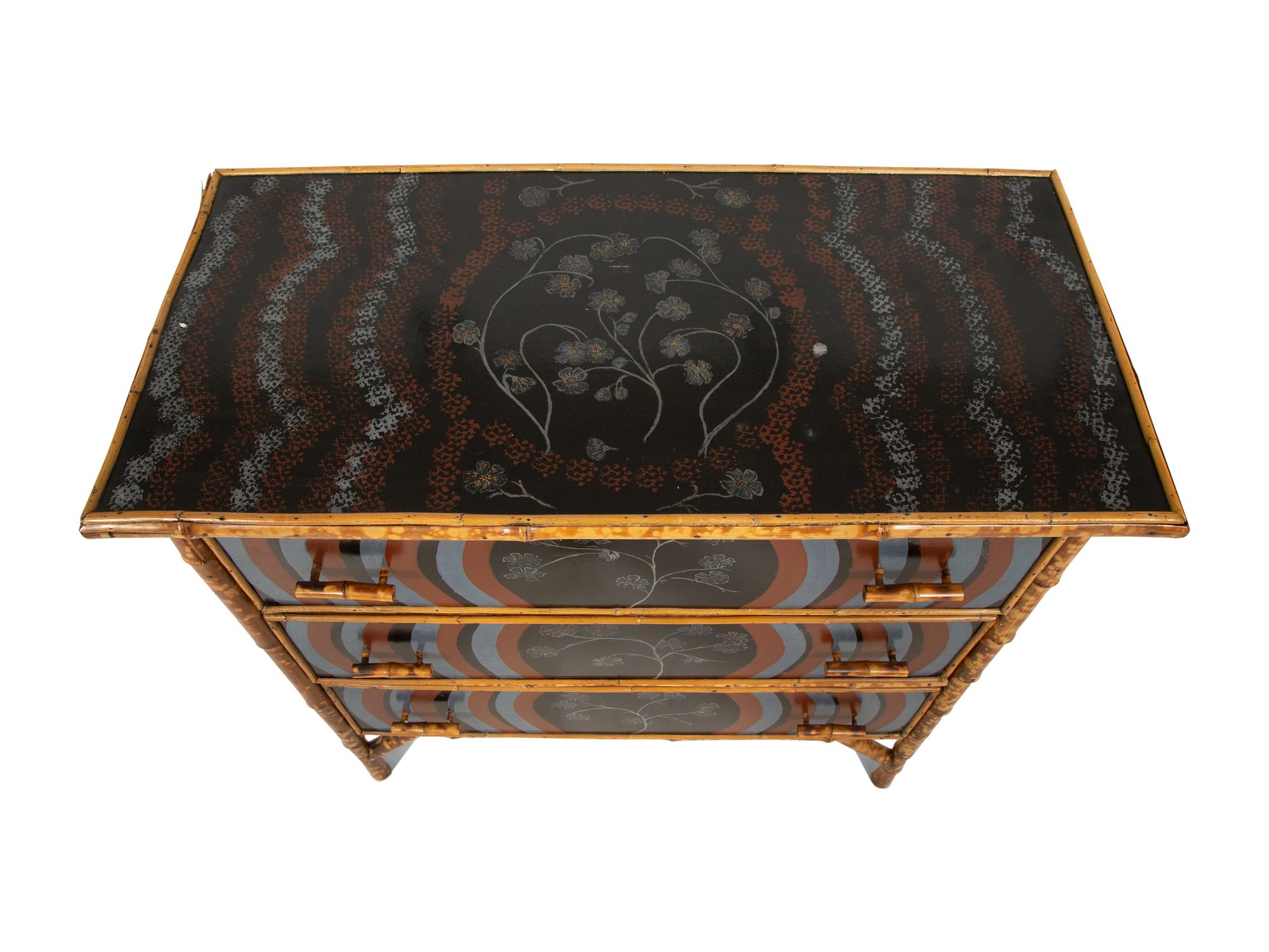 An English Bamboo and Lacquer Chest of Drawers