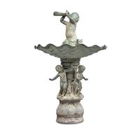 A Pair of Neoclassic Style Patinated Bronze Garden Urns and a Fountain