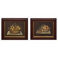 American School 19th Century, A Pair of Cut-Out Still Life Drawings: Bowl of Peaches and Basket of Apples