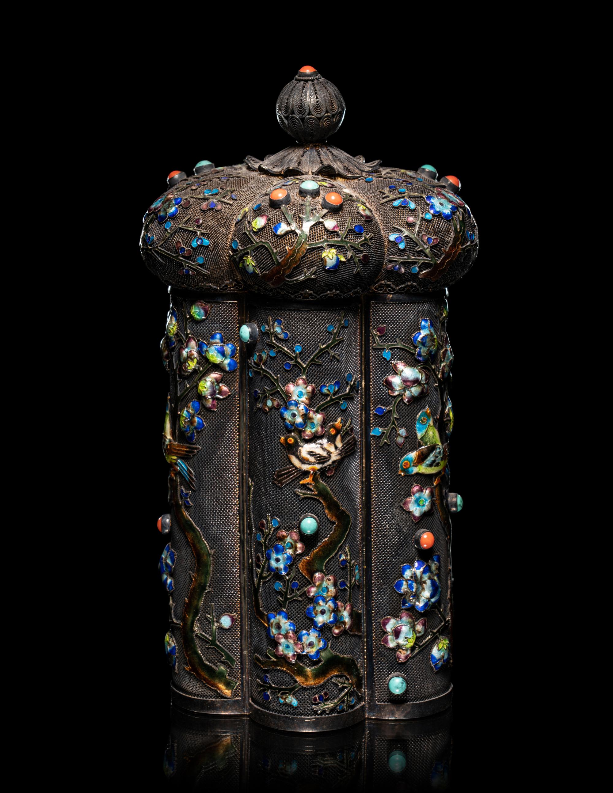 A Chinese Enameled on Silver Filigree Covered Box