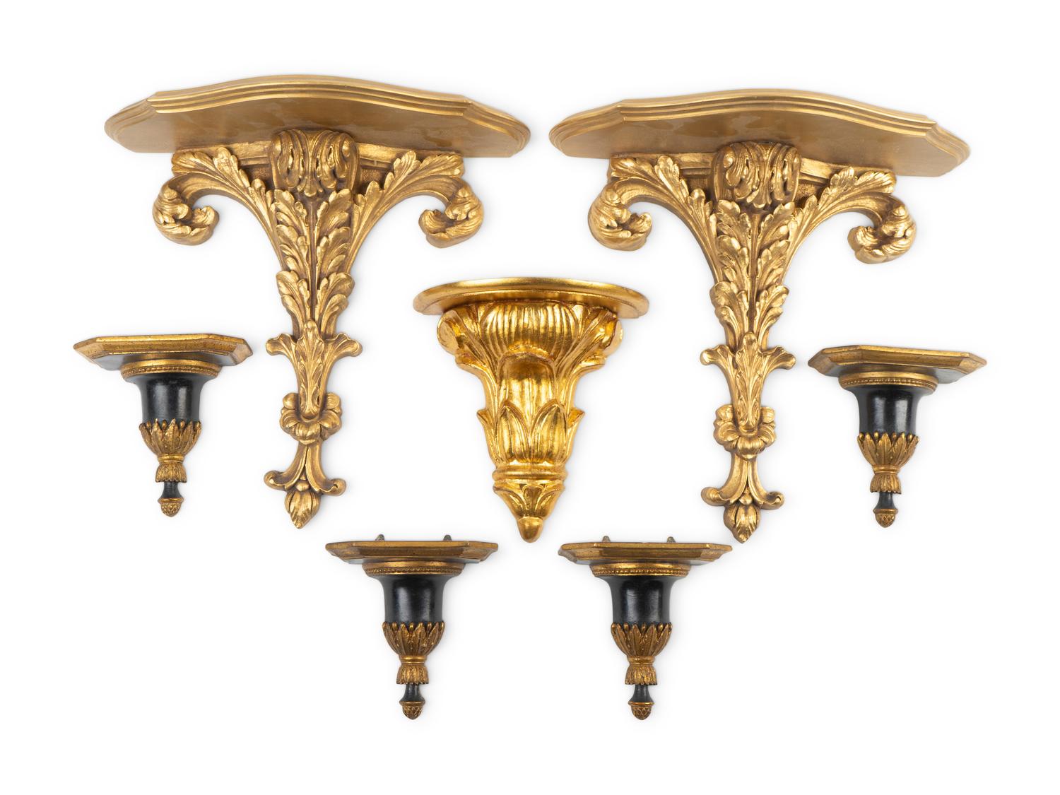 A Group of Seven Giltwood Wall Brackets — 20TH CENTURY