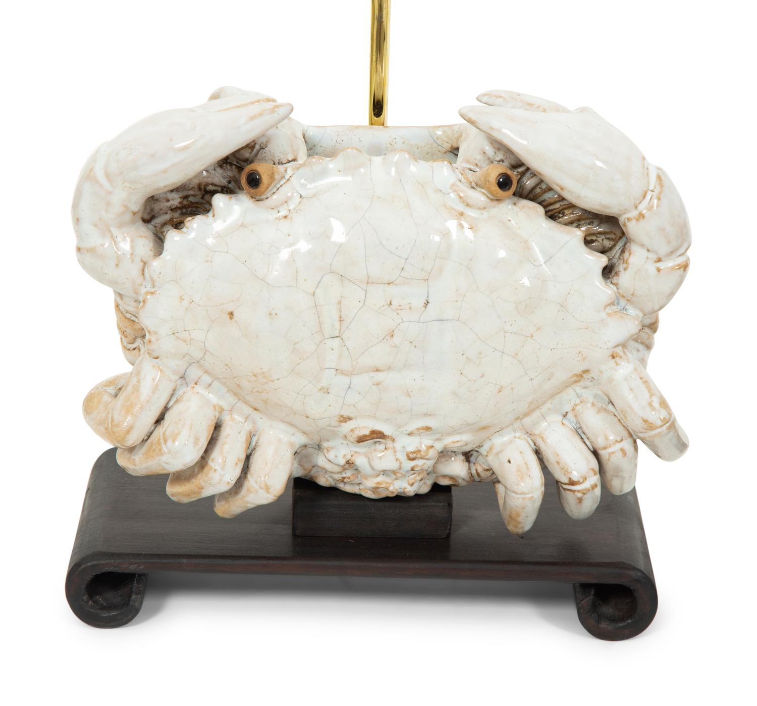A Pair of Chinese Glazed Porcelain Crabs now Mounted as Lamps