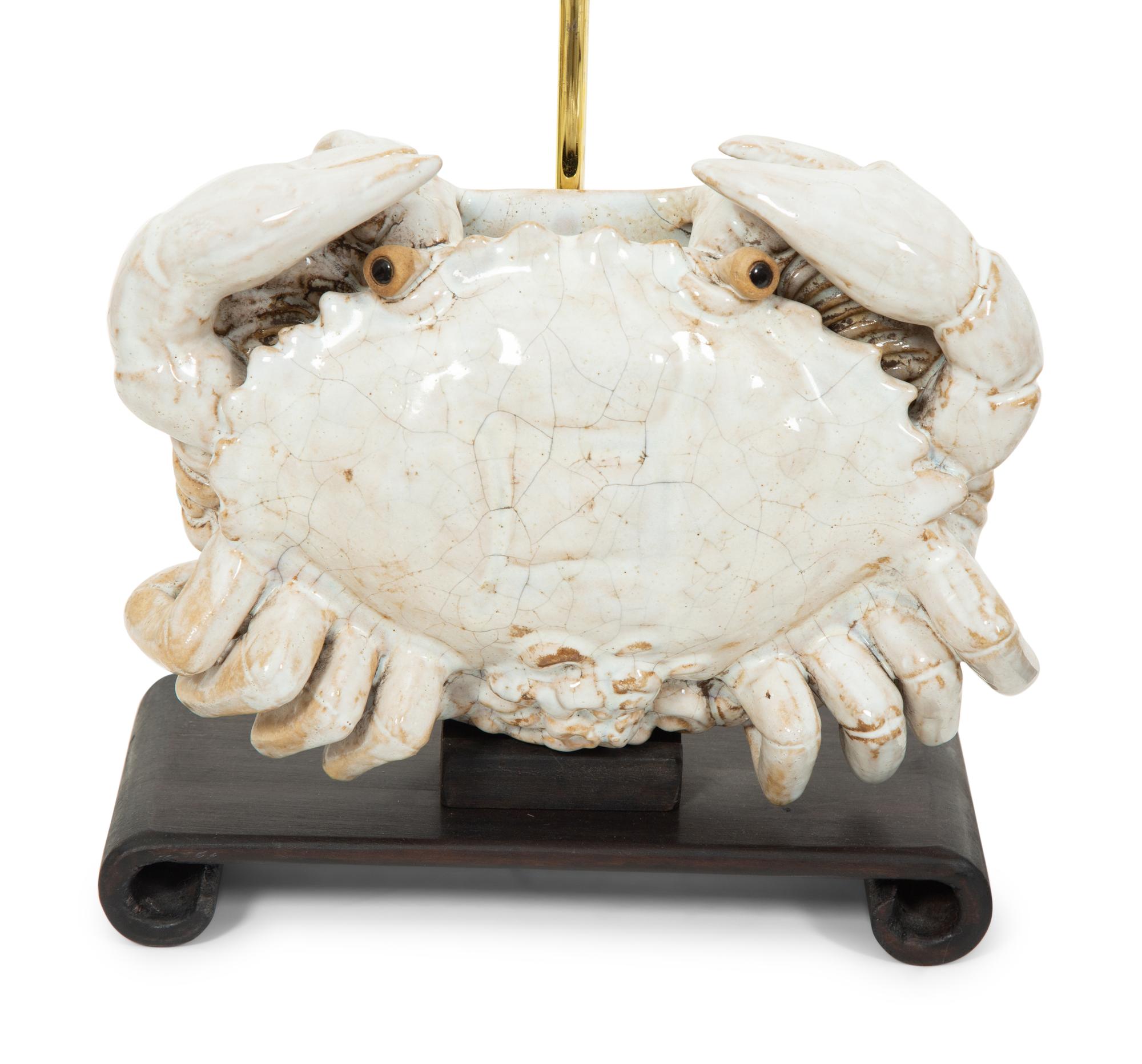 A Pair of Chinese Glazed Porcelain Crabs now Mounted as Lamps