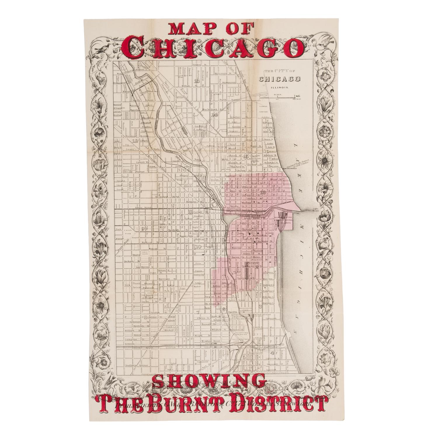 [Chicago Fire]. A group of 8 maps of Chicago, most showing the burnt district, comprising: