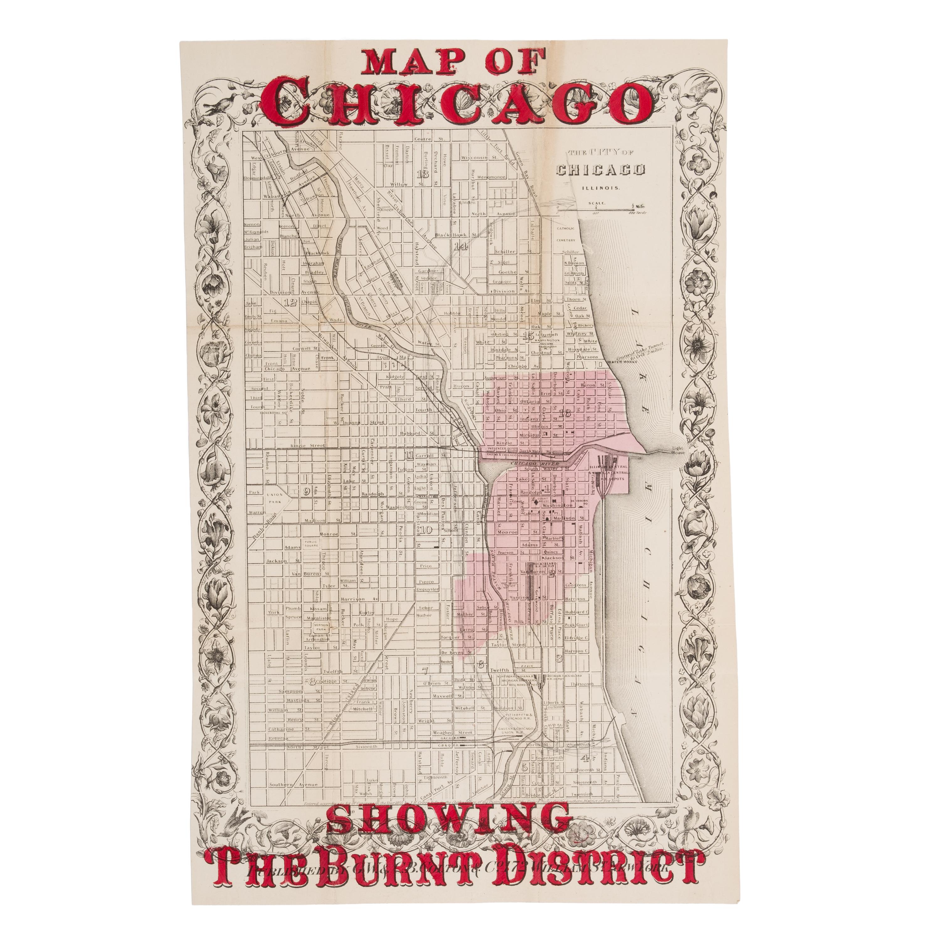 [Chicago Fire]. A group of 8 maps of Chicago, most showing the burnt district, comprising: