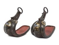A Pair of Japanese Gold Inlaid Bronze Stirrups